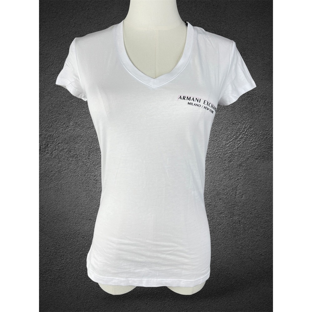 Armani Exchange Womens White V-Neck Logo T-Shirt 8NYT81 YJG3Z XS